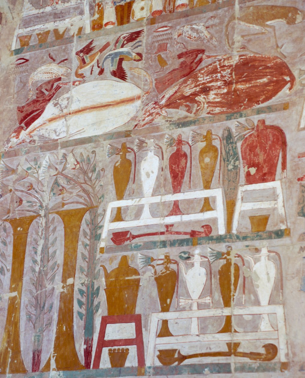 Provisions et poteries offertes aux dieux par la reine Hatchepsout, relief peint, Chapelle d