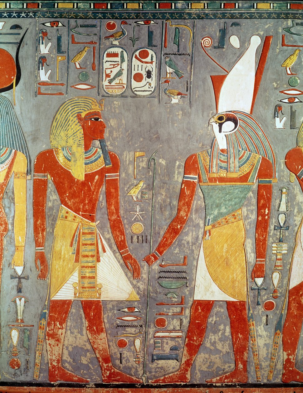 Relief représentant Horemheb (c.1323-1295 av. J.-C.) devant Horus, de sa tombe, Nouvel Empire - Egyptian 18th Dynasty