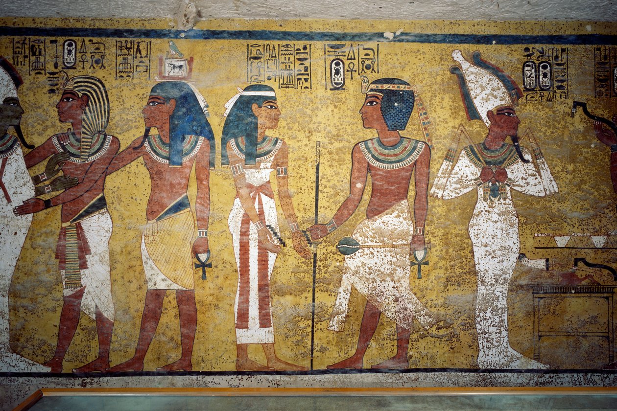 Toutankhamon devant Osiris, pharaon devant la déesse Nout et Ay effectuant la cérémonie d