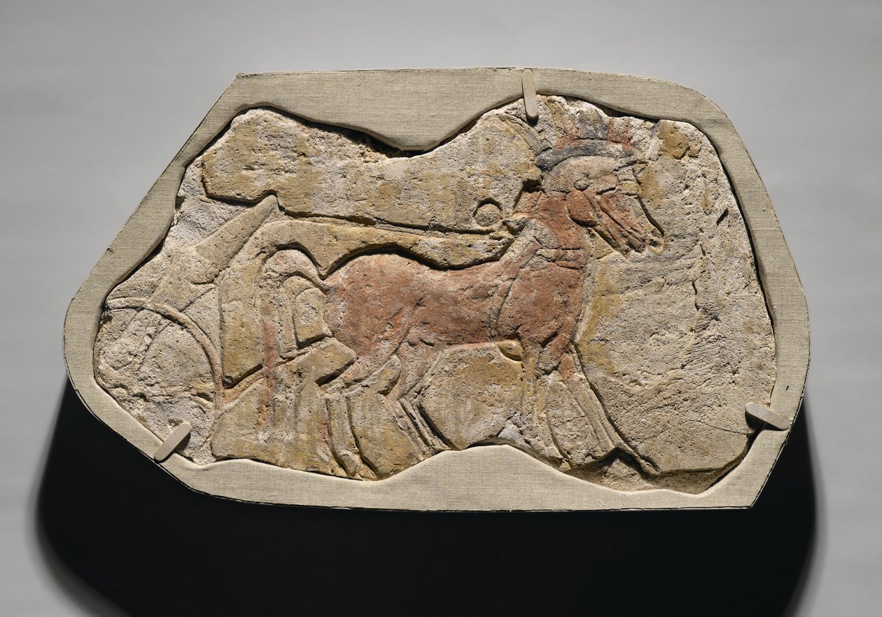 Un attelage de deux chevaux tirant un char, de Tell el-Amarna, Nouvel Empire, c.1353-1336 av. J.-C. - Egyptian 19th Dynasty