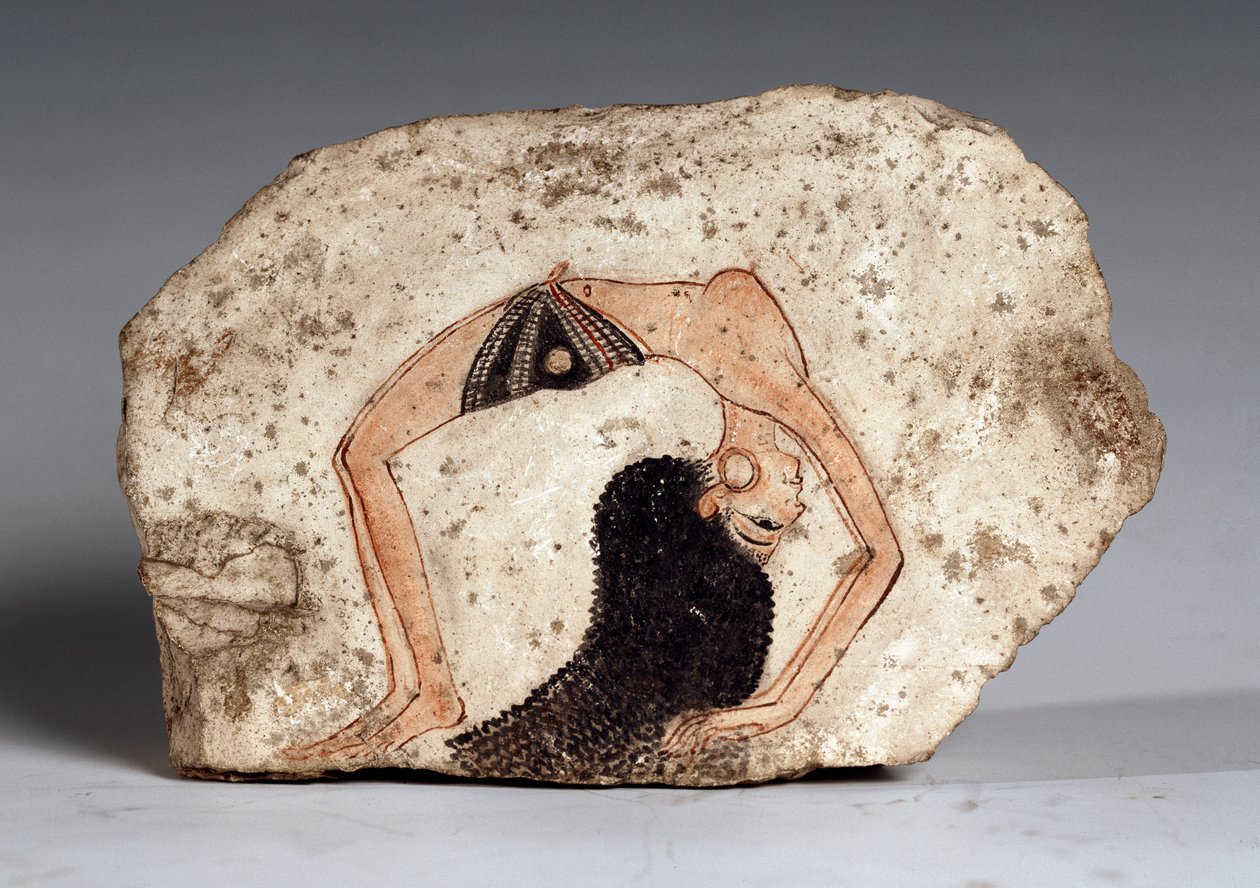Une femme acrobate danseuse, Ostrakon. Calcaire, vers 1295-1186 av. J.-C. - Egyptian 19th Dynasty