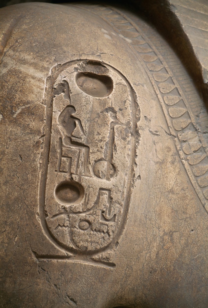 Cartouche sur le bras, gravure du Colosse de Ramsès II, Memphis (Liste du patrimoine mondial de l