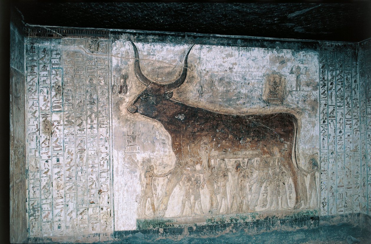 Égypte, Louxor, Vallée des Rois, tombe de Séthi Ier, fresques intérieures représentant la déesse Nout en vache - Egyptian 19th Dynasty