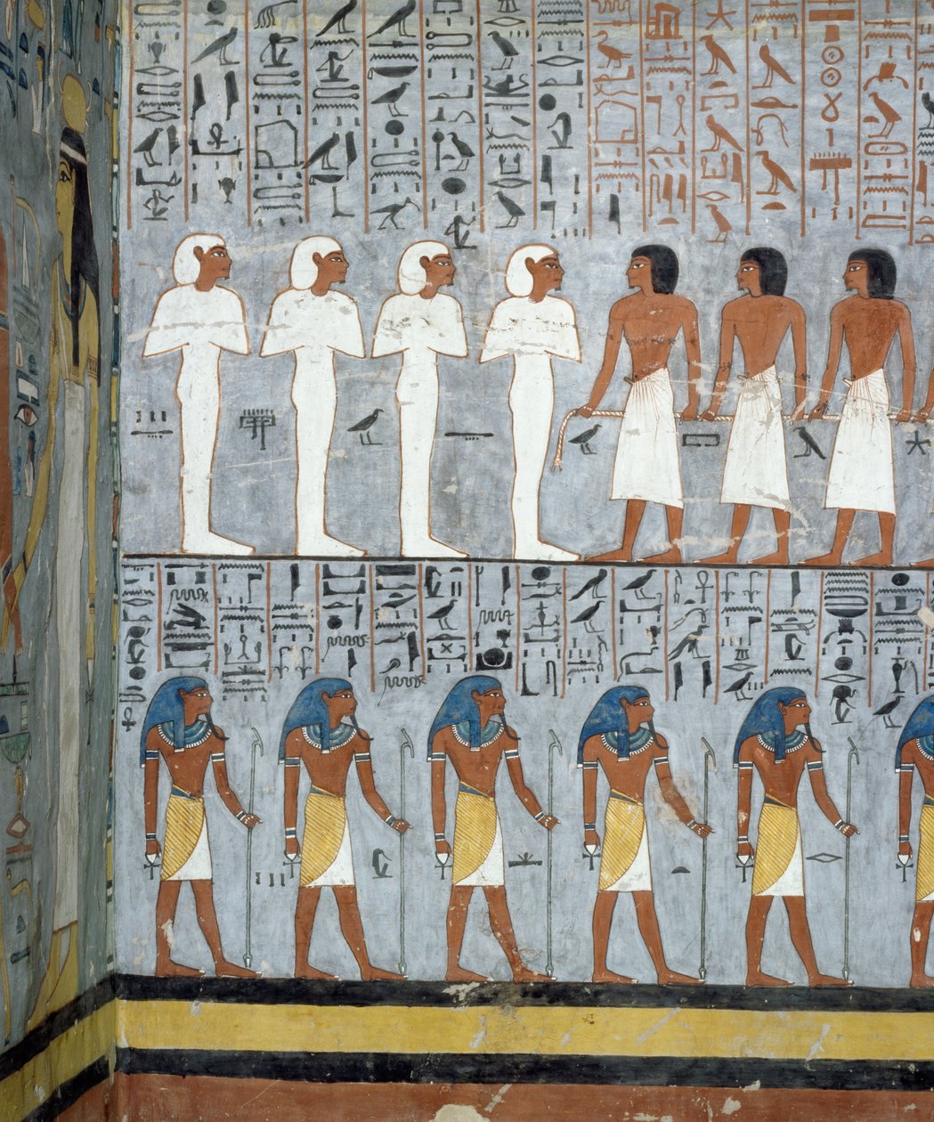 Momies et figures masculines, détail des fresques dans la chambre funéraire de la Tombe de Ramsès I, Vallée des Rois, Louxor, Thèbes (Liste du patrimoine mondial de l