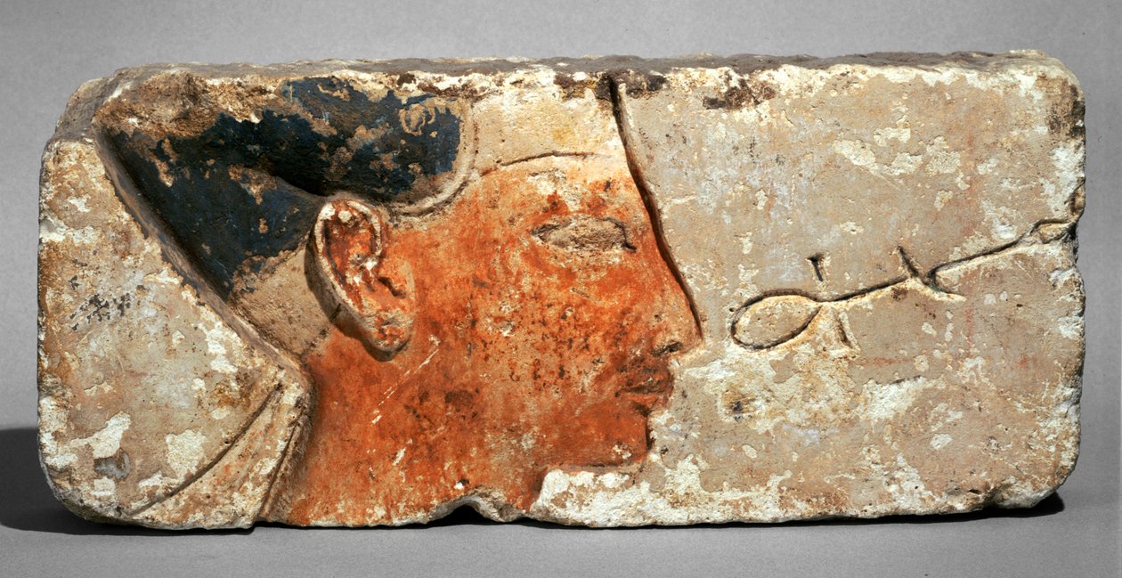 Profil de roi, sans doute Ramsès II - Profile of Pharaoh Ramses II. Painted limestone … - Egyptian 19th Dynasty