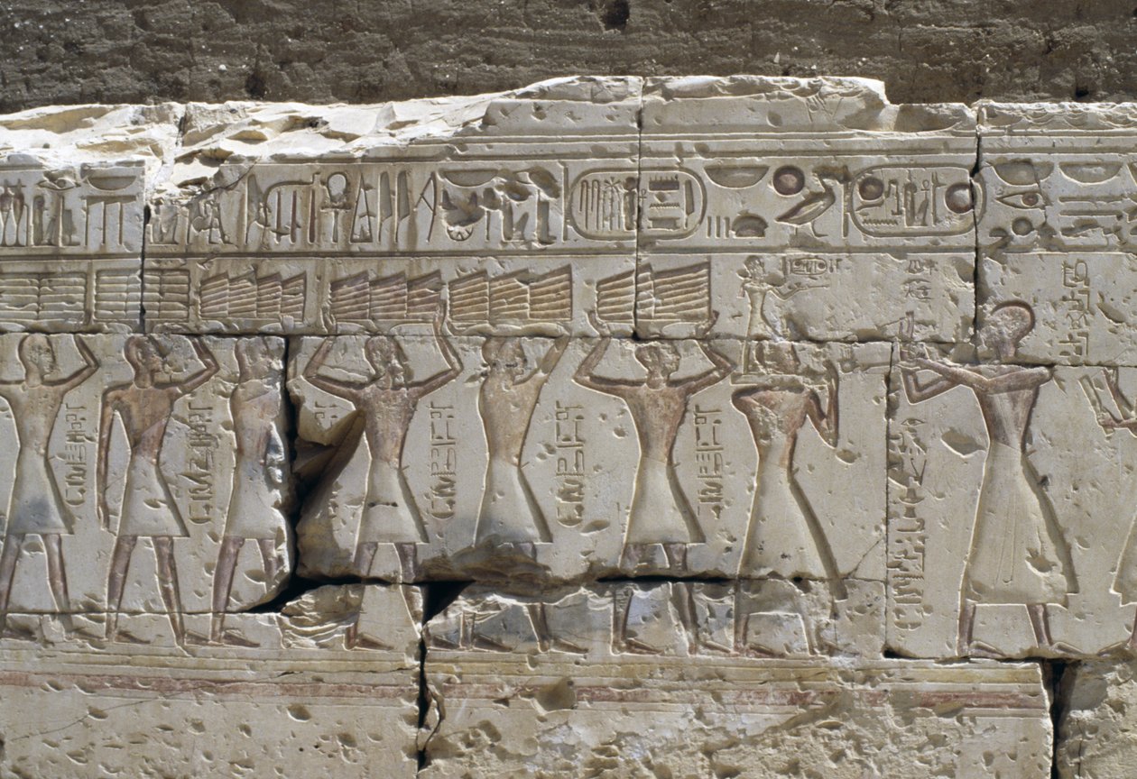 Relief, temple de Ramsès II, Abydos, Égypte, civilisation égyptienne, Nouvel Empire, XIXe dynastie (photo) - Egyptian 19th Dynasty
