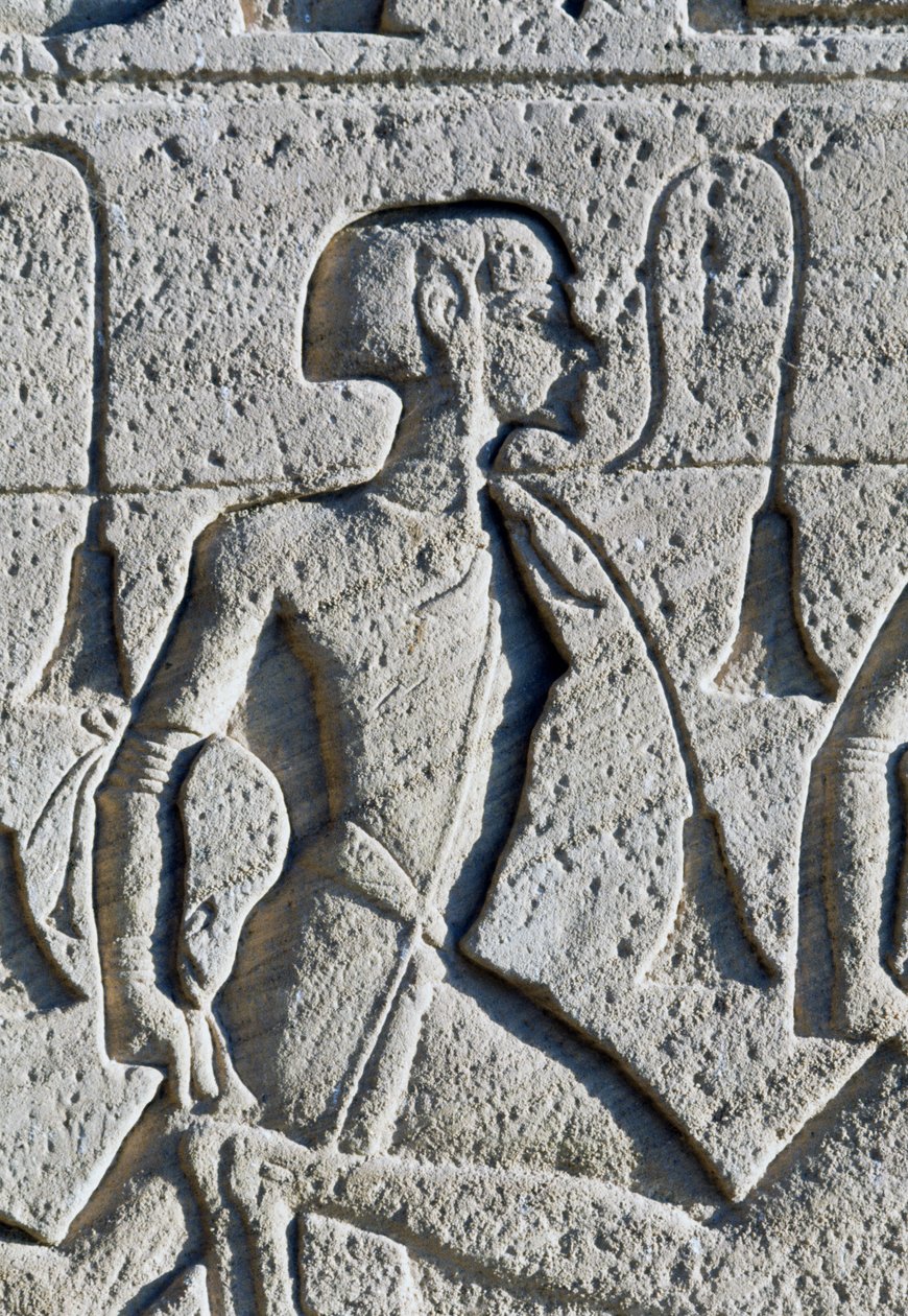 Relief représentant un prisonnier de la bataille de Kadesh, détail de la base des trônes sur la façade du Grand Temple de Ramsès II, Abou Simbel (Liste du patrimoine mondial de l