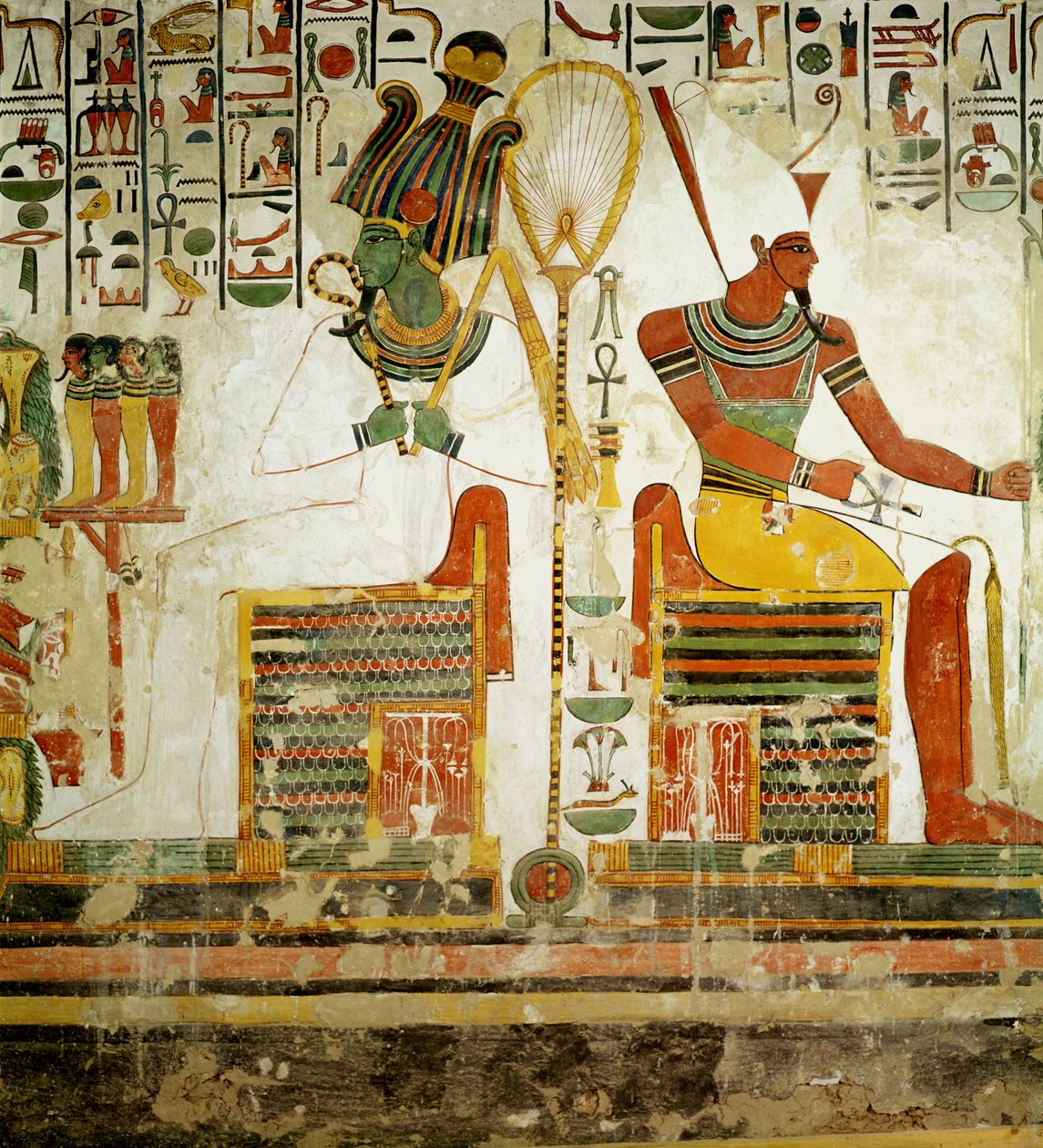 Les dieux Osiris et Atoum, de la tombe de Néfertari, Nouvel Empire (peinture murale) - Egyptian 19th Dynasty