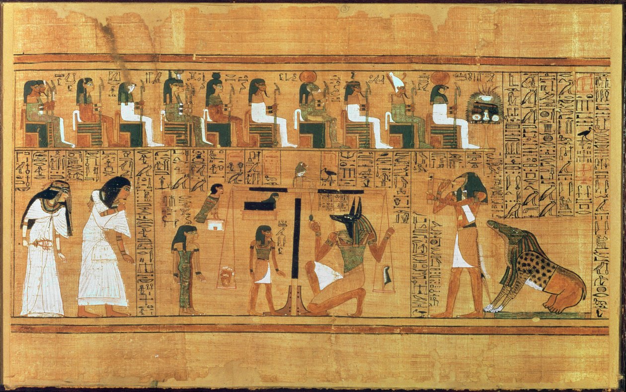 La pesée du cœur contre la plume de la vérité, du Livre des Morts du scribe Any, c.1250 av. J.-C. - Egyptian 19th Dynasty