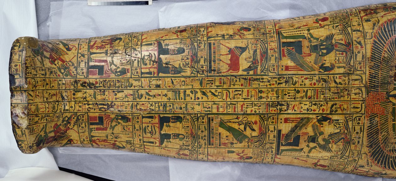 Détail du couvercle de la momie de Nesyamun, probablement trouvé à Deir el-Bahari, Nouvel Empire, vers 1100 av. J.-C. (bois peint) - Egyptian 20th Dynasty