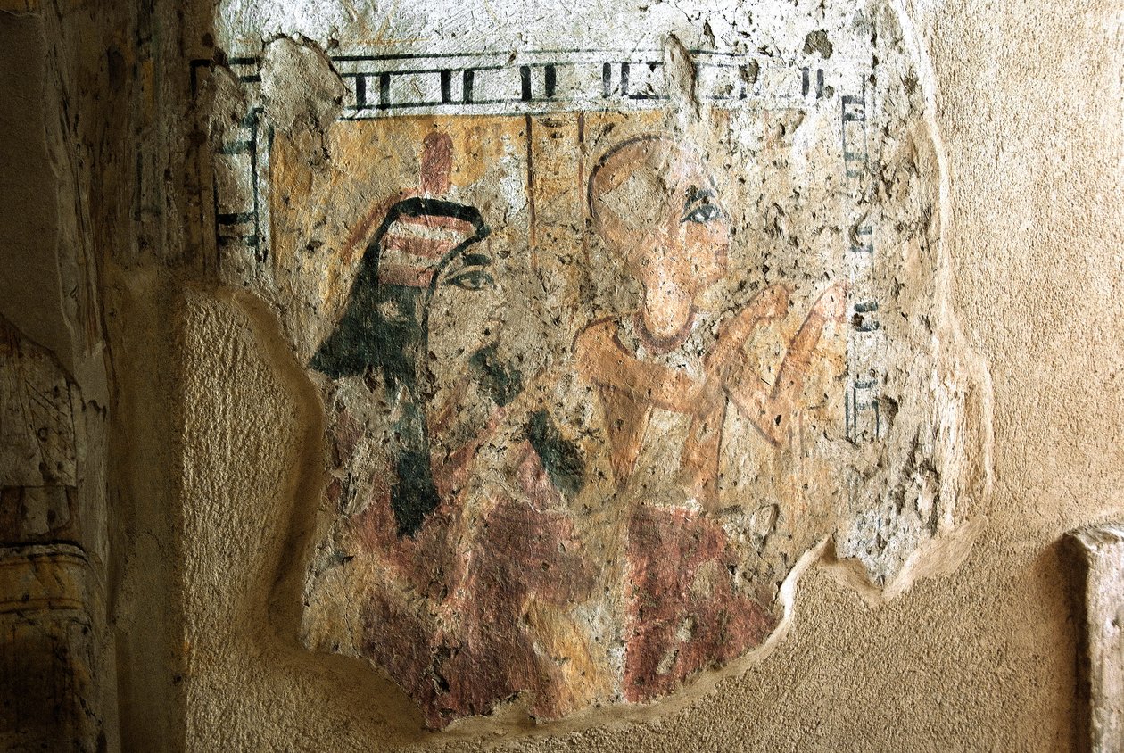 Antiquité égyptienne : représentation de Shuroy et de sa femme en adoration. Peinture de la tombe de Shuroy (TT13). 20e dynastie. 1190-1077 av. J.-C. Nécropole de Dra Abu el-Naga, rive ouest de Louxor, Égypte - Egyptian 20th Dynasty