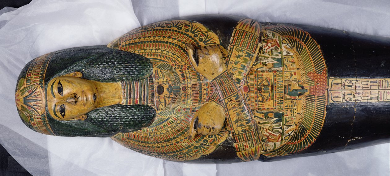 Couvercle intérieur de la momie de Nesyamun, peut-être trouvé à Deir El-Bahri, Nouvel Empire, vers 1100 av. J.-C. (détail) - Egyptian 20th Dynasty