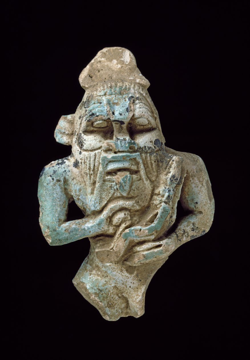 Amulette en faïence de Bes nourrissant un Horus, vers 770-715 av. J.-C. - Egyptian 25th Dynasty