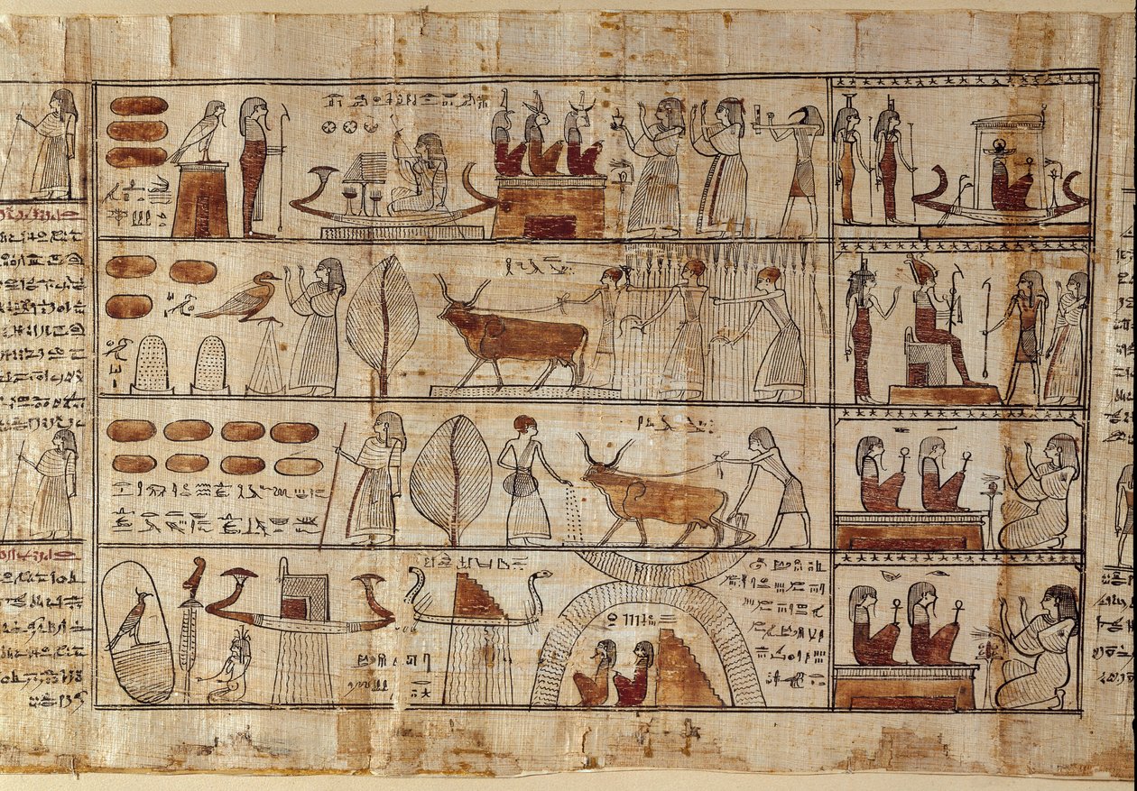 Antiquités égyptiennes : les Champs Élysées. Peinture sur papyrus du Livre des Morts. Période ptolémaïque. Musée égyptien de Turin - Egyptian Ptolemaic Period