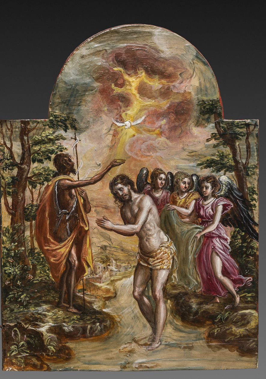 Autel portatif : panneau de porte droite représentant le Baptême du Christ (détail) - El Greco