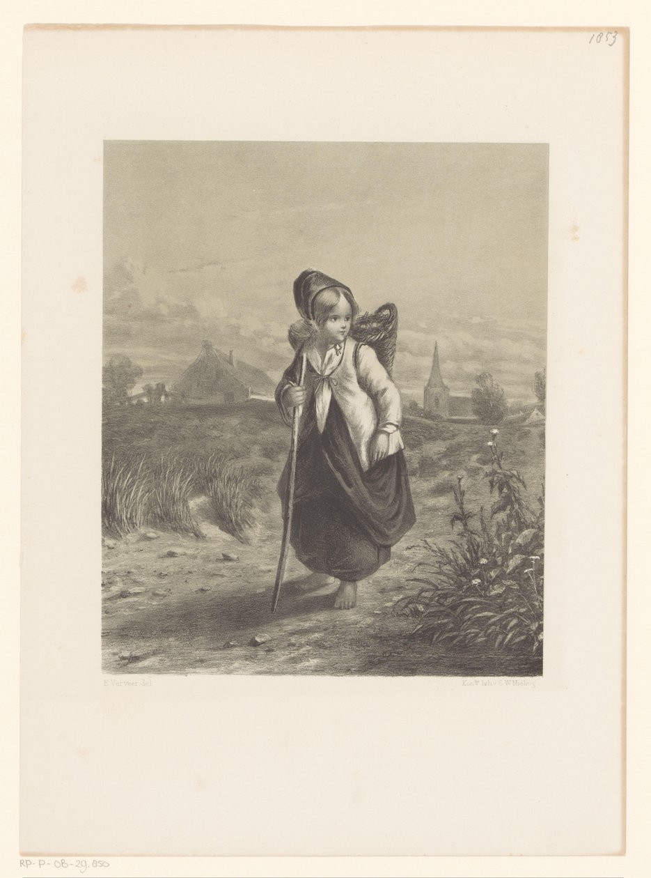 Fille avec panier sur le dos - Elchanon Verveer