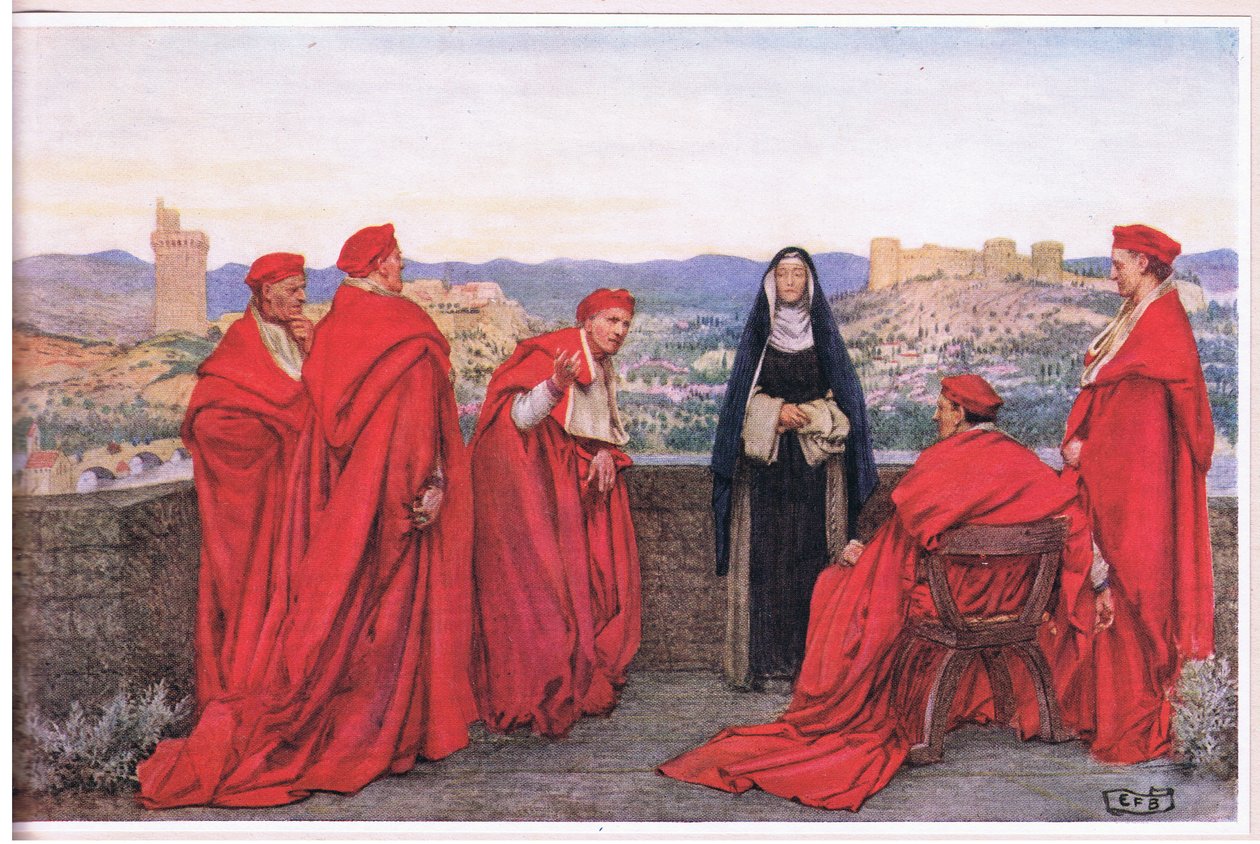 Sainte Catherine de Sienne négociant avec le pape Grégoire XI au nom des Florentins - Eleanor Fortescue Brickdale