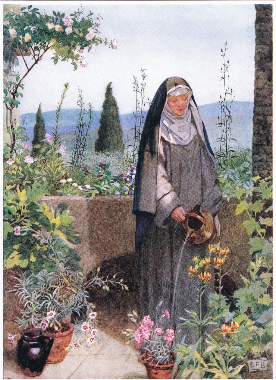Sainte Claire dans le jardin du monastère qu