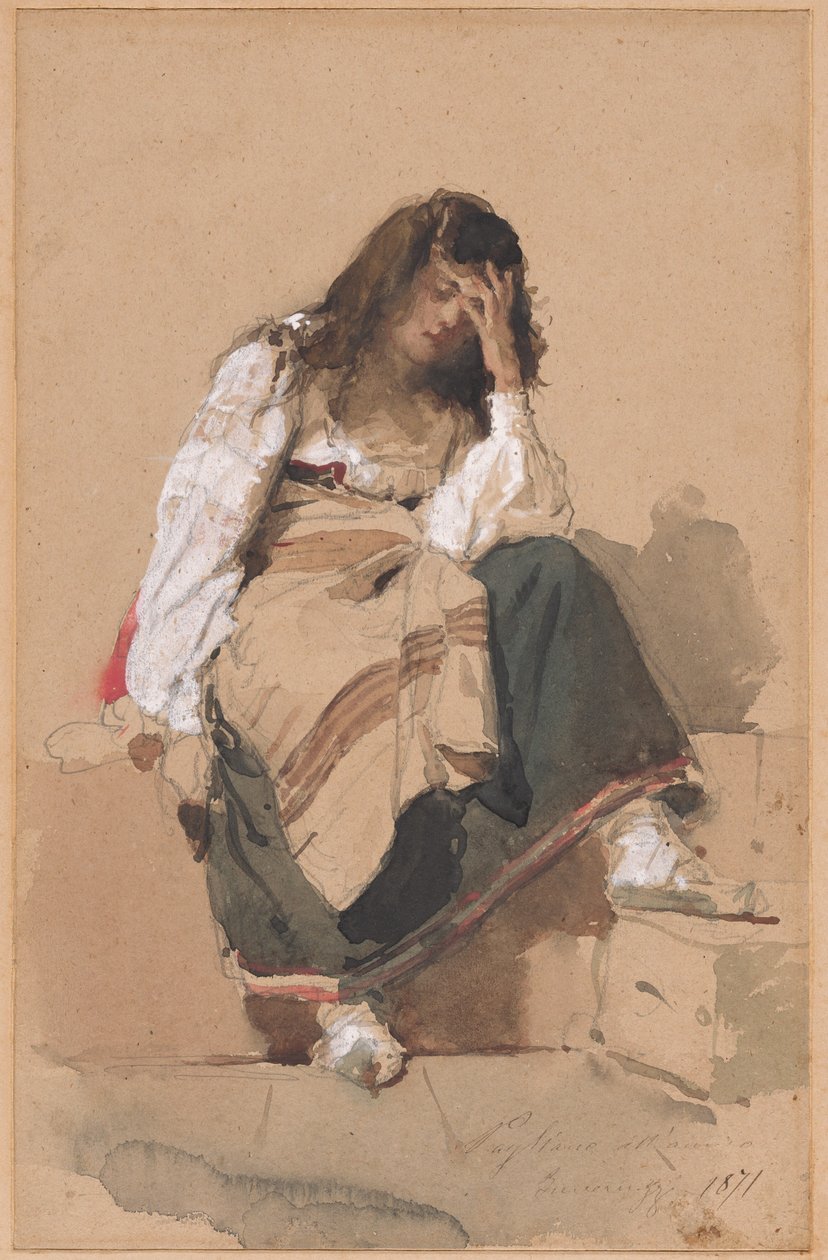 Une paysanne assise en contemplation - Eleuterio Pagliano