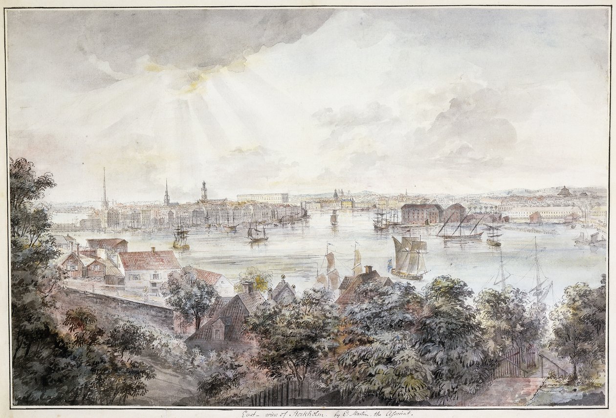 Vue de Stockholm depuis Söder avec le Palais Royal, Storkyrkan, Riddarholmskyrkan et Tyska kyrkan - Elias Martin