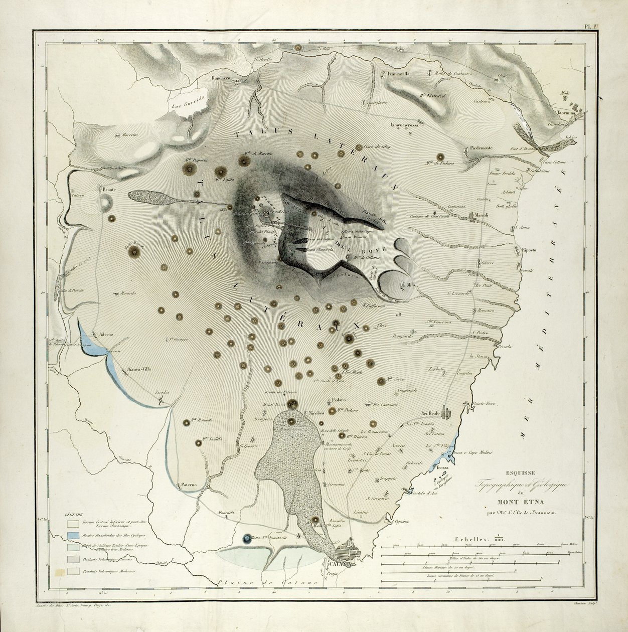 Étude topographique et géologique du mont Etna (aquatinte) - Elie de Beaumont