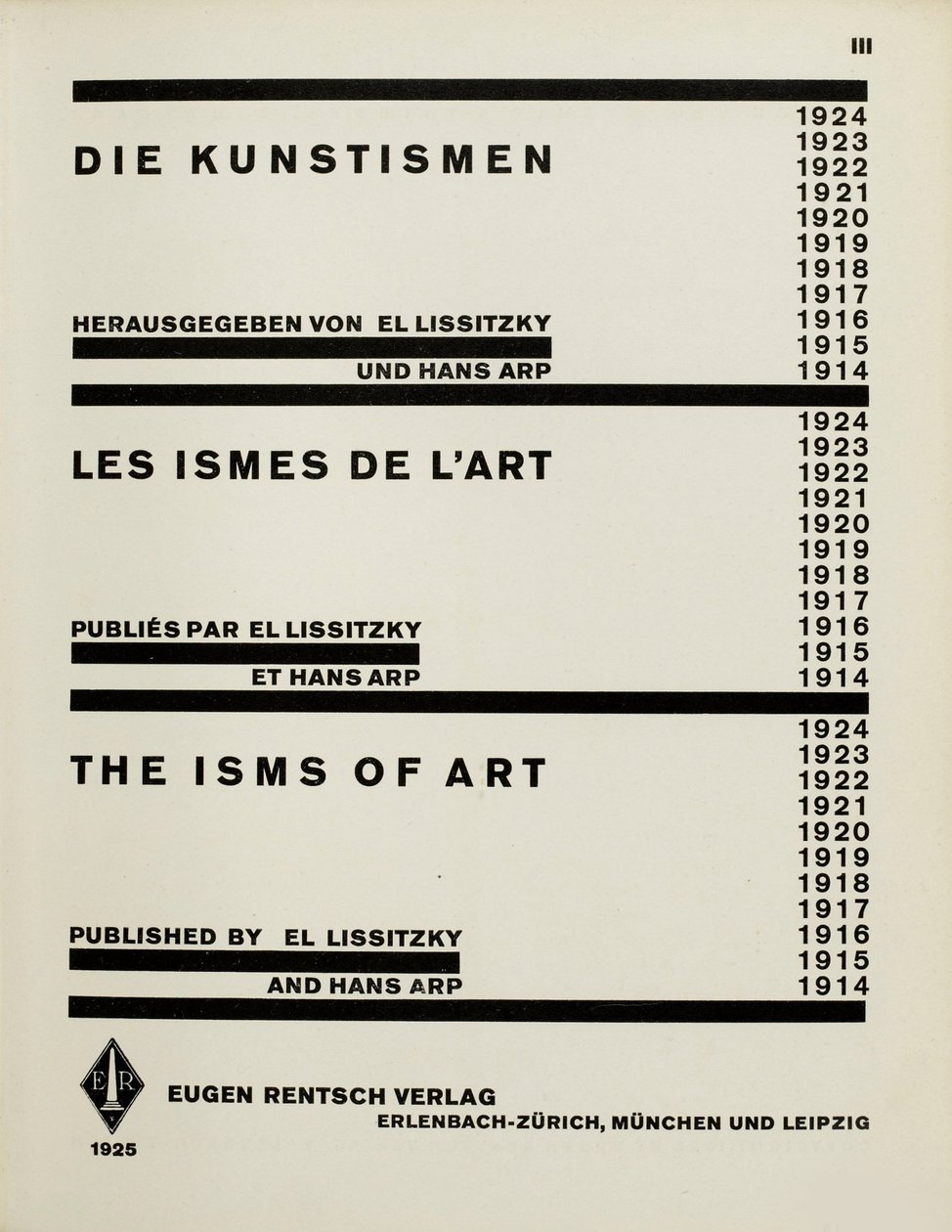 Page de titre : Die Kunstismen. Les ismes de l