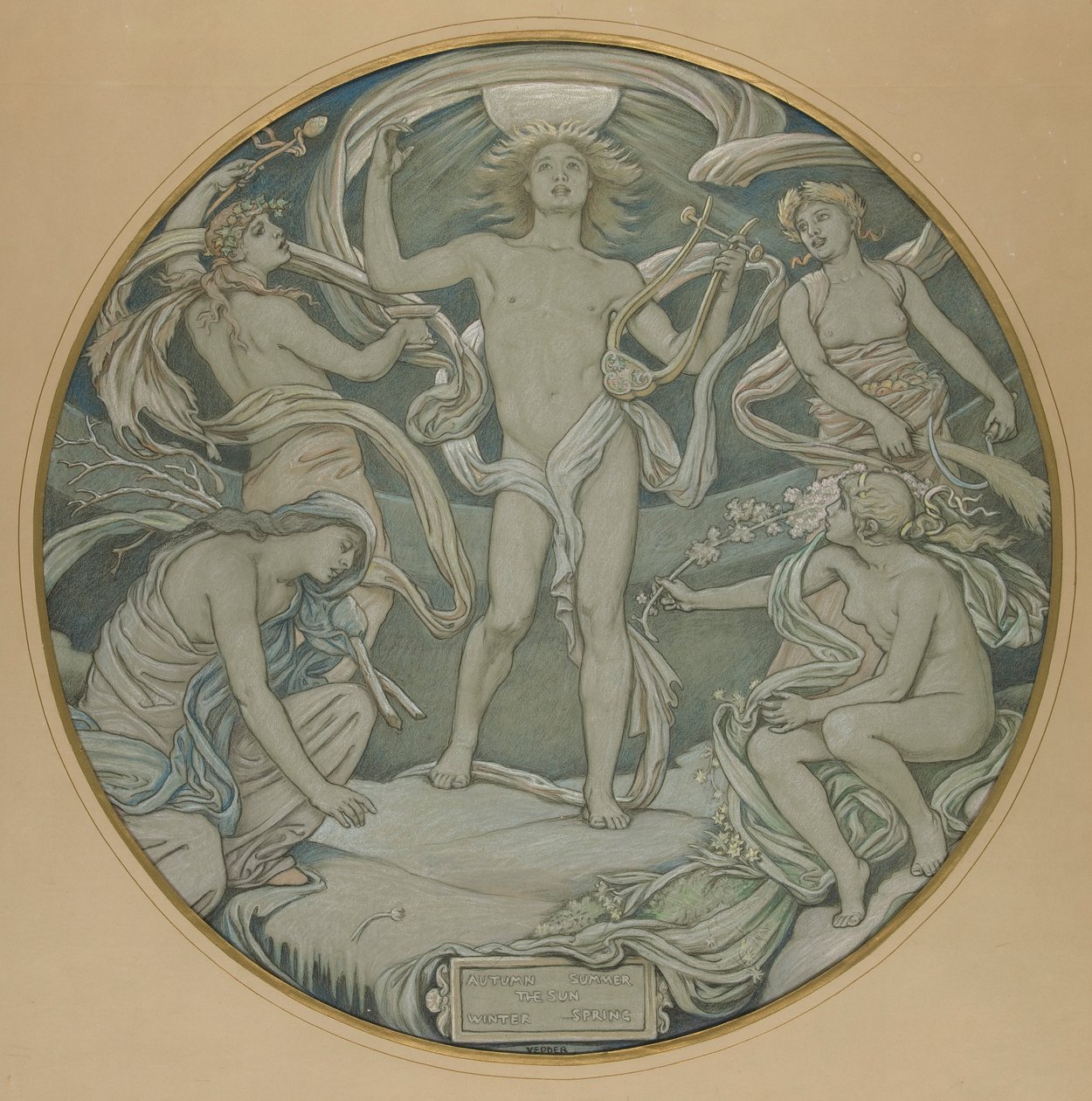 Cartoon pour le cercle central du plafond de Huntington : Apollon et ses assistants - Elihu Vedder