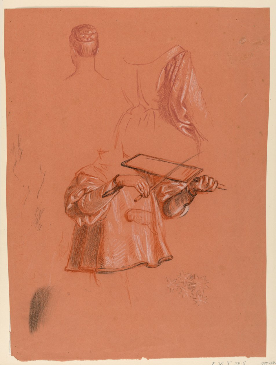 Dessin, études de figures et de drapés, vers 1885 - Elihu Vedder