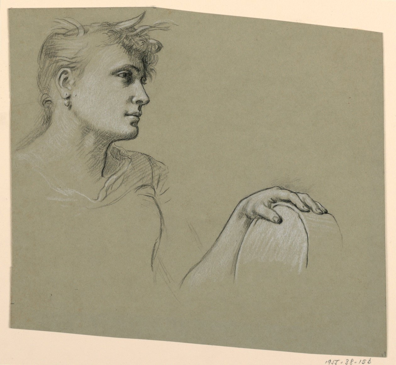 Dessin, profil de femme et étude de la main gauche, vers 1885 - Elihu Vedder