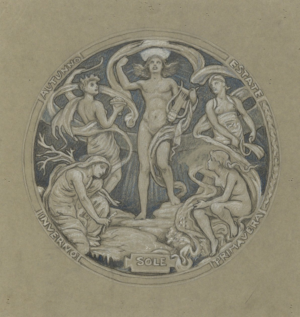 Étude pour le cercle central du plafond de Huntington : Apollon et ses assistants - Elihu Vedder