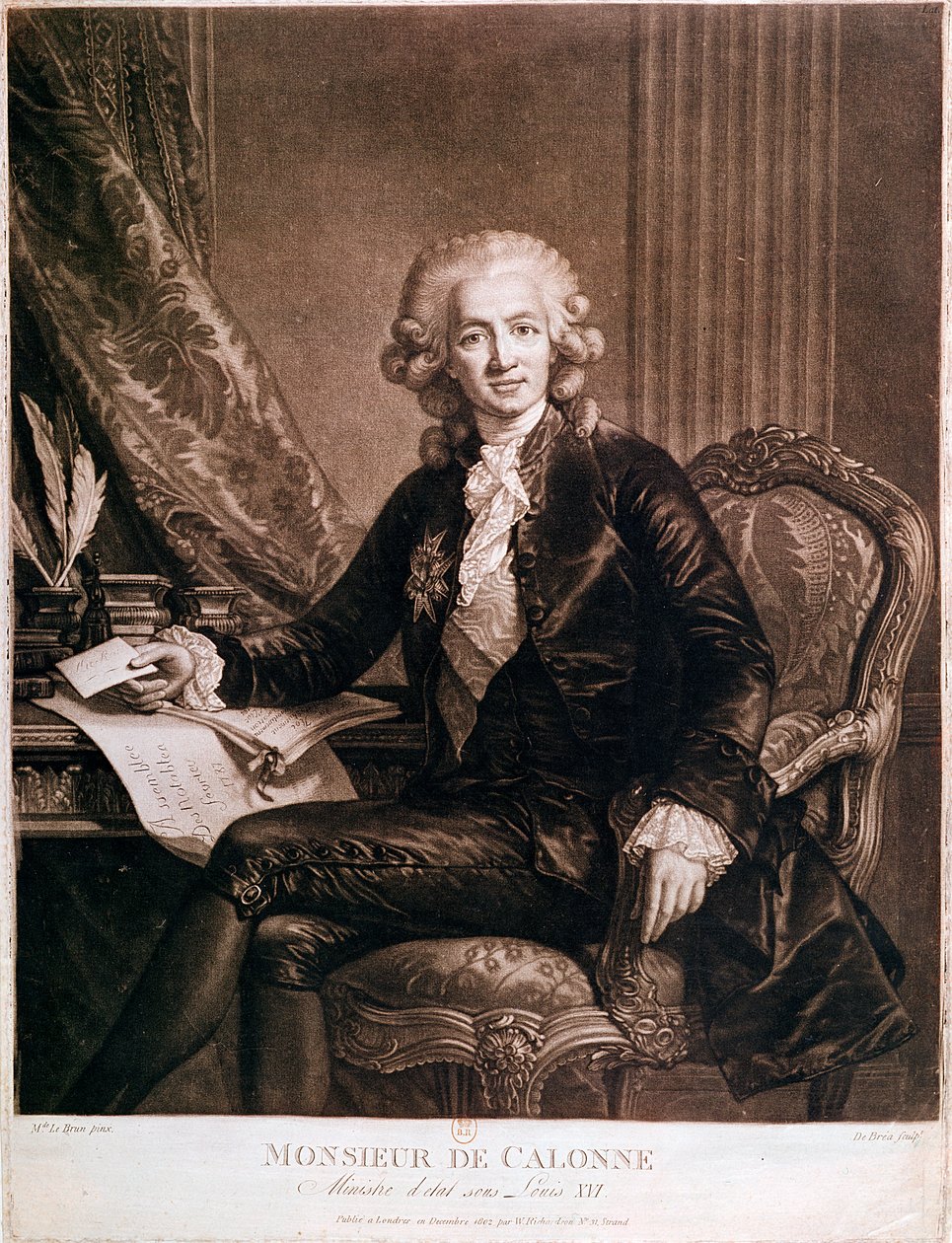 Charles Alexandre de Calonne (1734-1802) Contrôleur général des finances de Louis XVI (1754-93) gravé par de Brea - Elisabeth Louise Vigee Lebrun