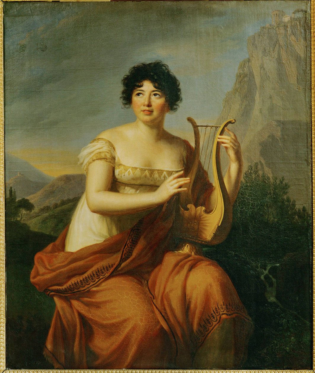 Portrait de Germaine Necker, Mme de Staël ... (huile sur bois) - Elisabeth Louise Vigee-Lebrun
