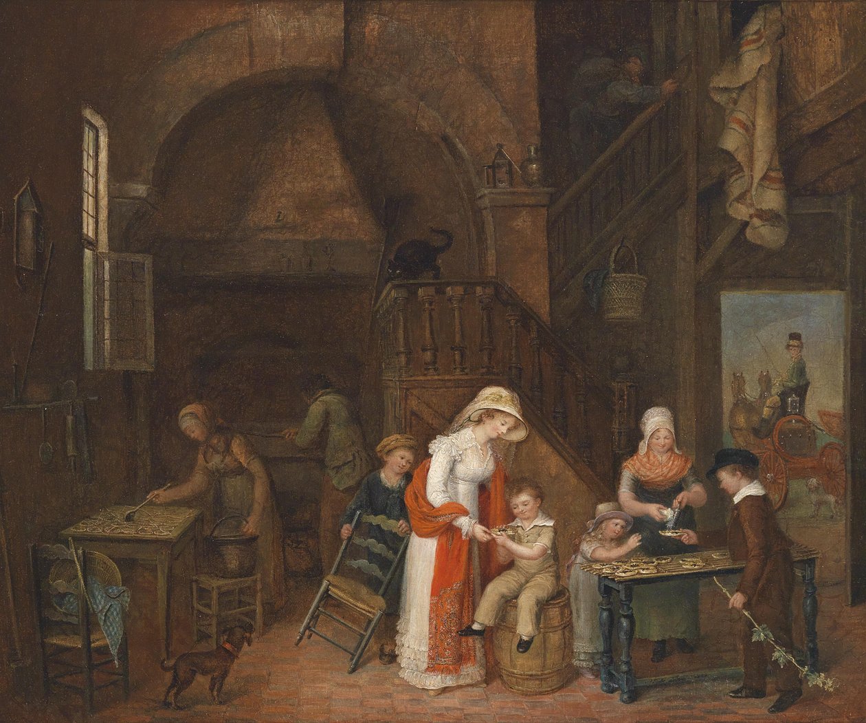 Visite chez le pâtissier, (sur la table) signé indistinctement, daté M. E. De Latour 1822 - Elisabeth Marie De Latour