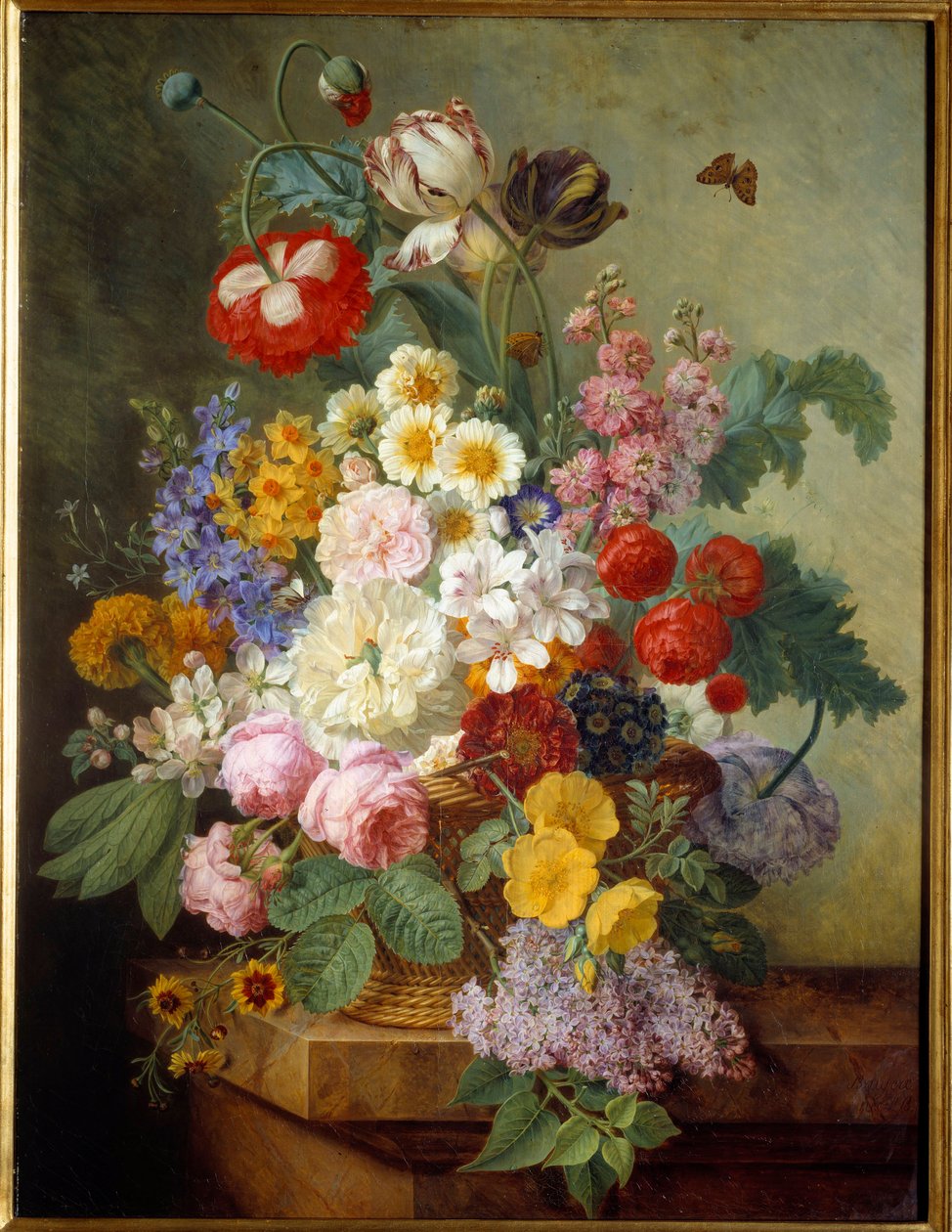 Fleurs dans une rocaille Peinture par Elise Bruyère (1776-1842) 1836 - Elise Bruyere