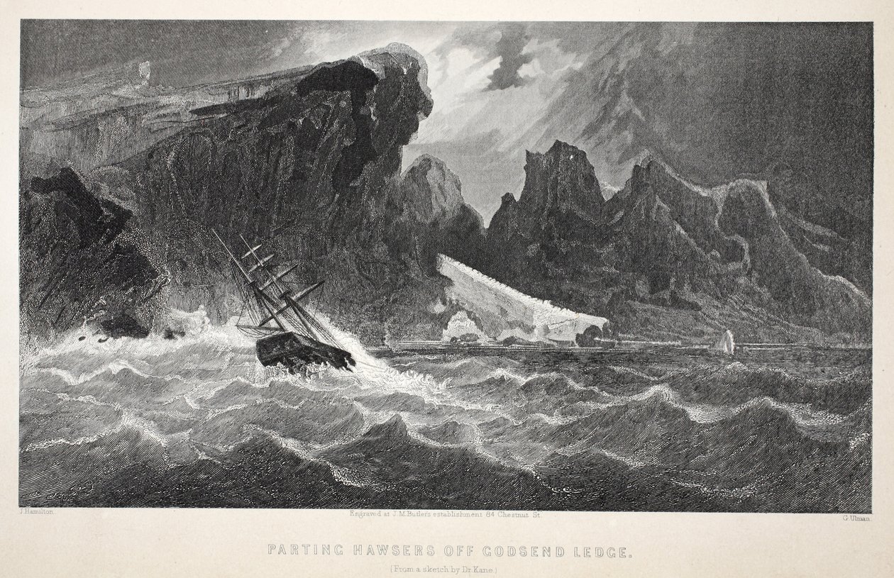 Câbles de séparation au large de Godsend Ledge, illustration de La deuxième expédition Grinnell à la recherche de Sir John Franklin, 1856 - Elisha Kane