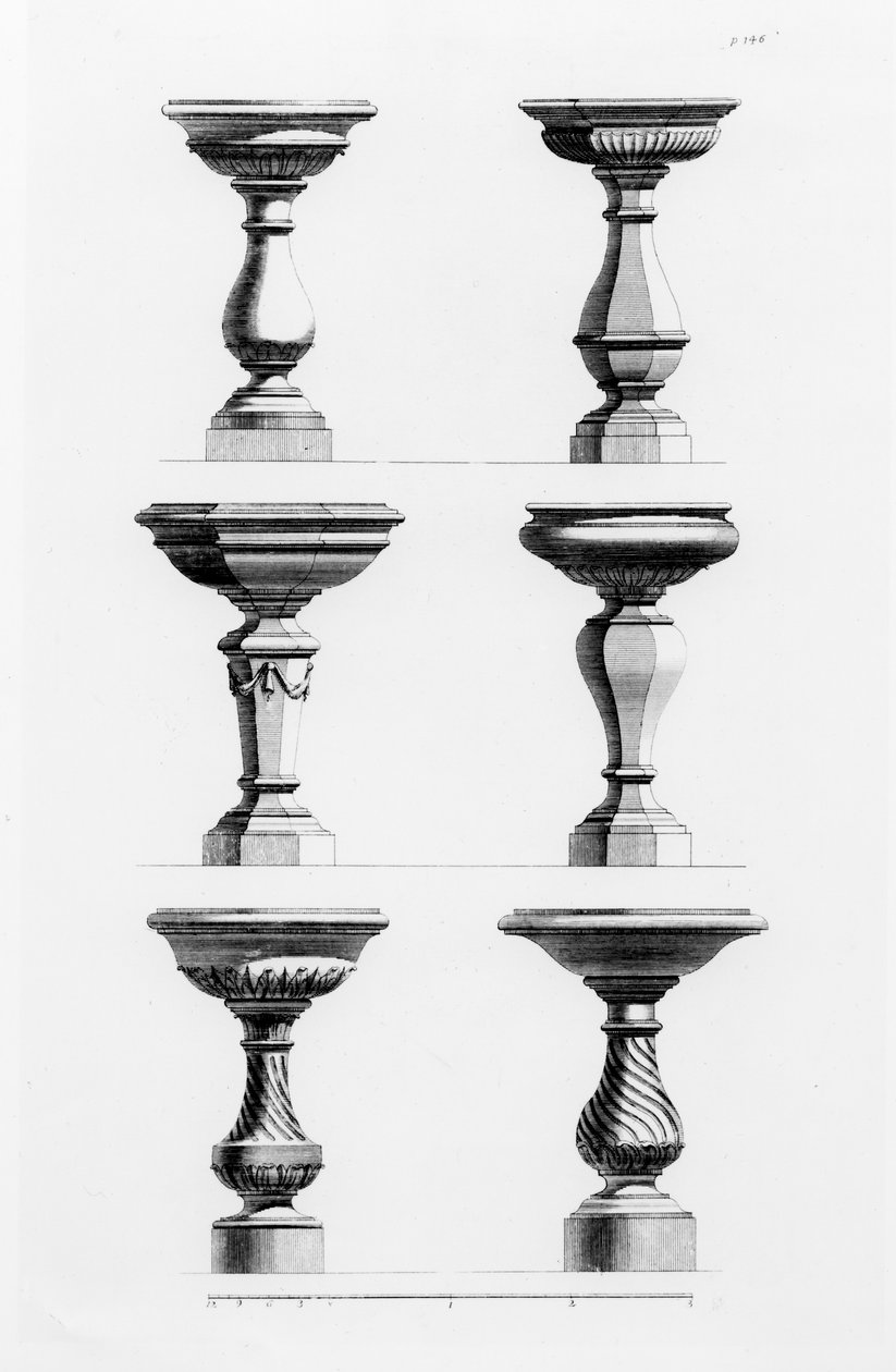 Conceptions pour des urnes dans le goût antique, de A Book of Architecture, par James Gibbs (1682-1754), publié en 1739 - Elisha Kirkall