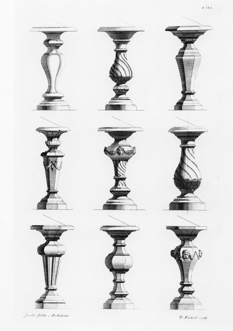 Piédestaux, de A Book of Architecture, par James Gibbs (1682-1754), publié en 1739 - Elisha Kirkall