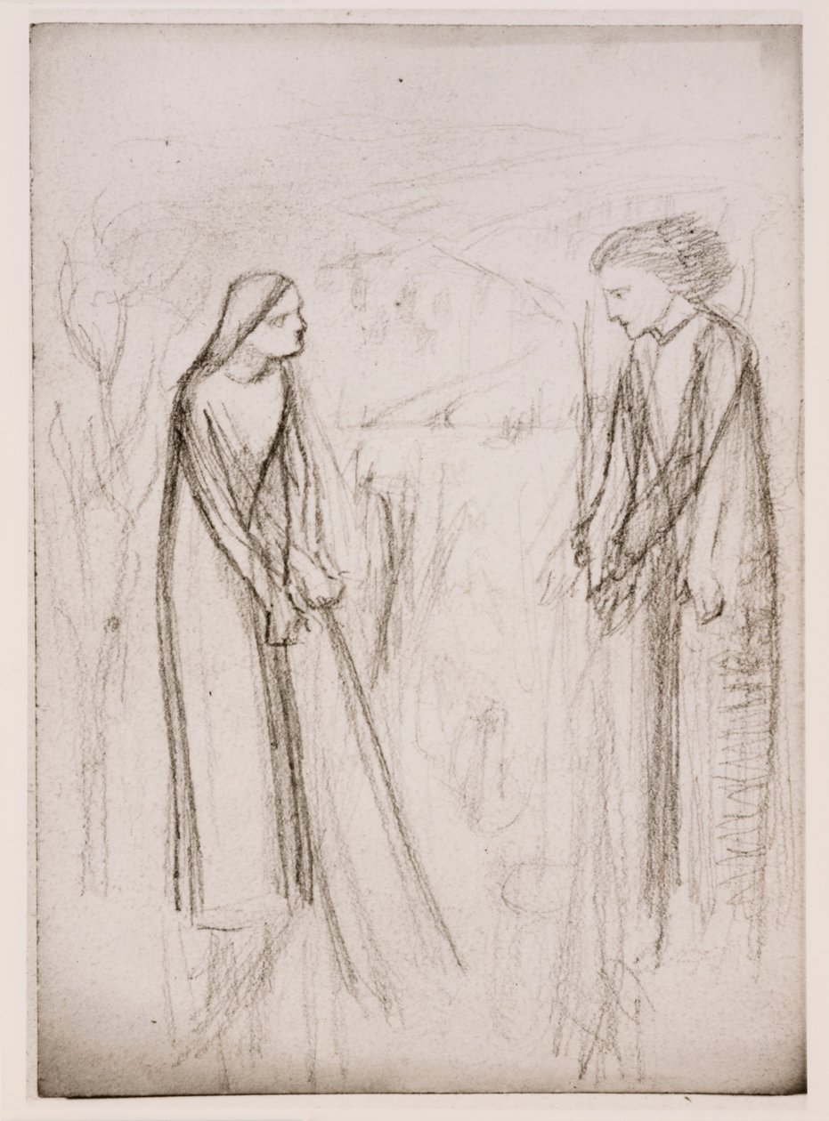 Annonciation, peut-être, vers 1970-77 (photographie noir et blanc imprimée sur papier blanc) - Elizabeth Eleanor (1834 62) (after) Siddal