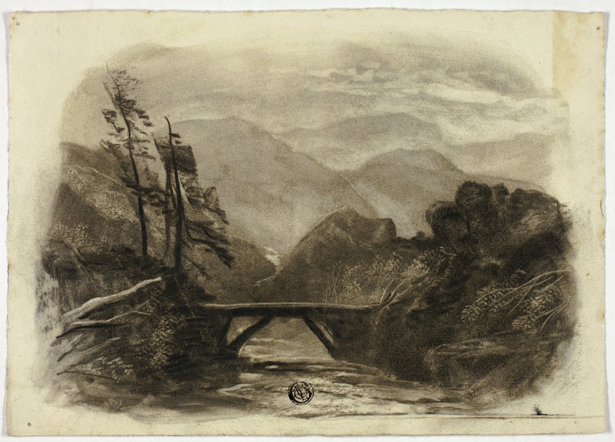 Ruisseau de montagne avec petit pont II - Elizabeth Murray