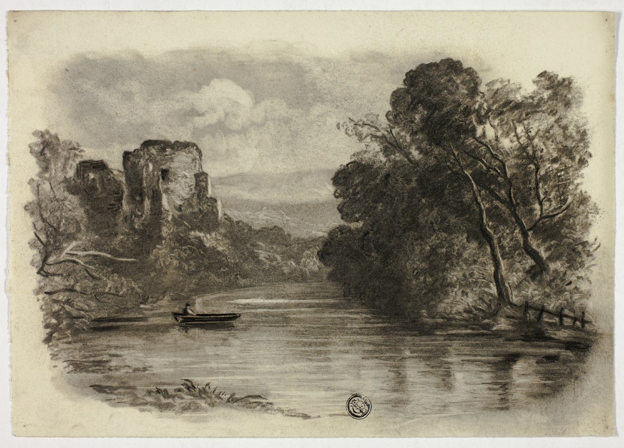 Rivière avec ruine de château et bateau II - Elizabeth Murray