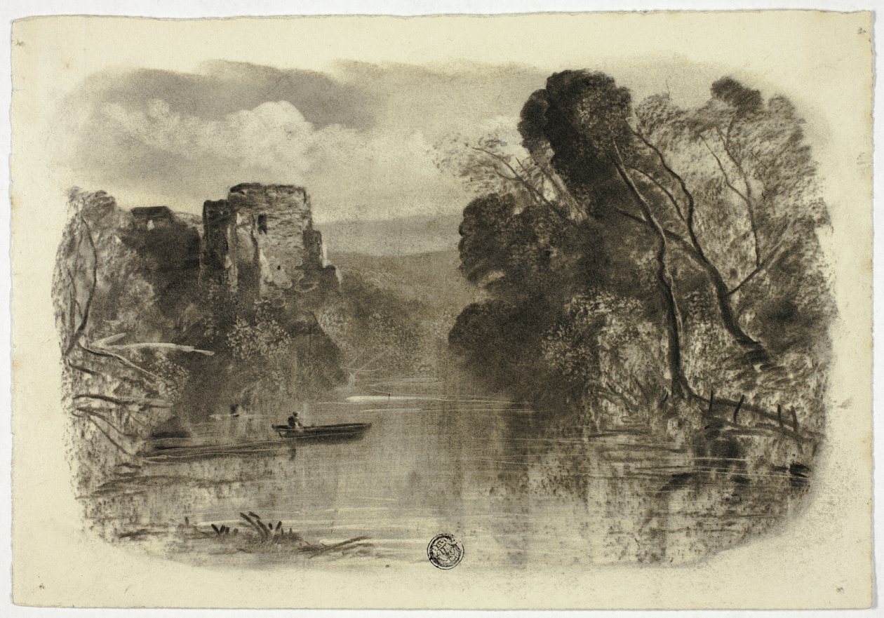 Rivière avec ruine de château et bateau I - Elizabeth Murray