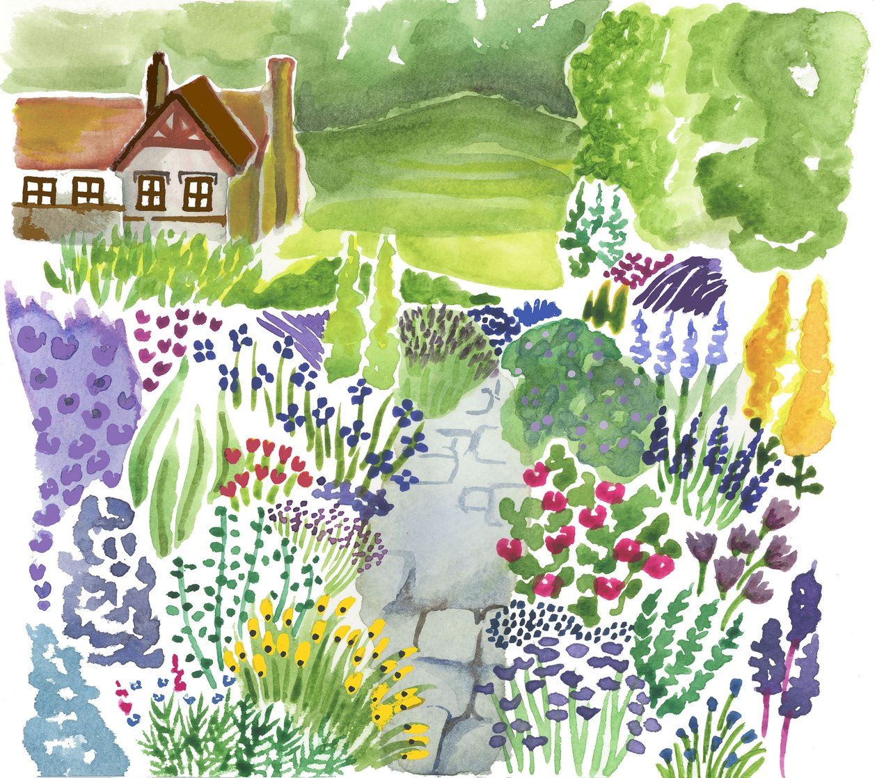 Jardin de campagne anglais, 2018 (aquarelle) - Elizabeth Rider