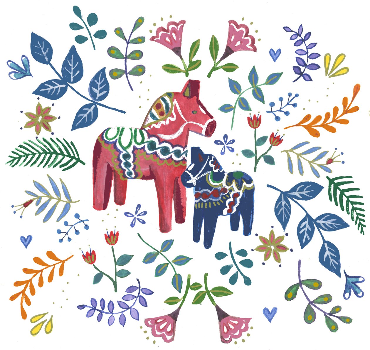 Cheval suédois Dala, 2018 (aquarelle et acrylique) - Elizabeth Rider
