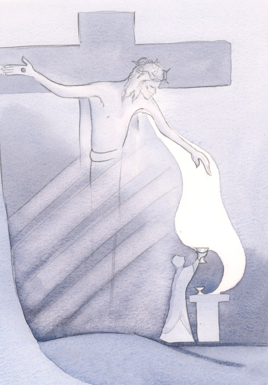 À chaque messe, le Précieux Sang du Christ est versé de la Croix, pour notre salut du péché - Elizabeth Wang