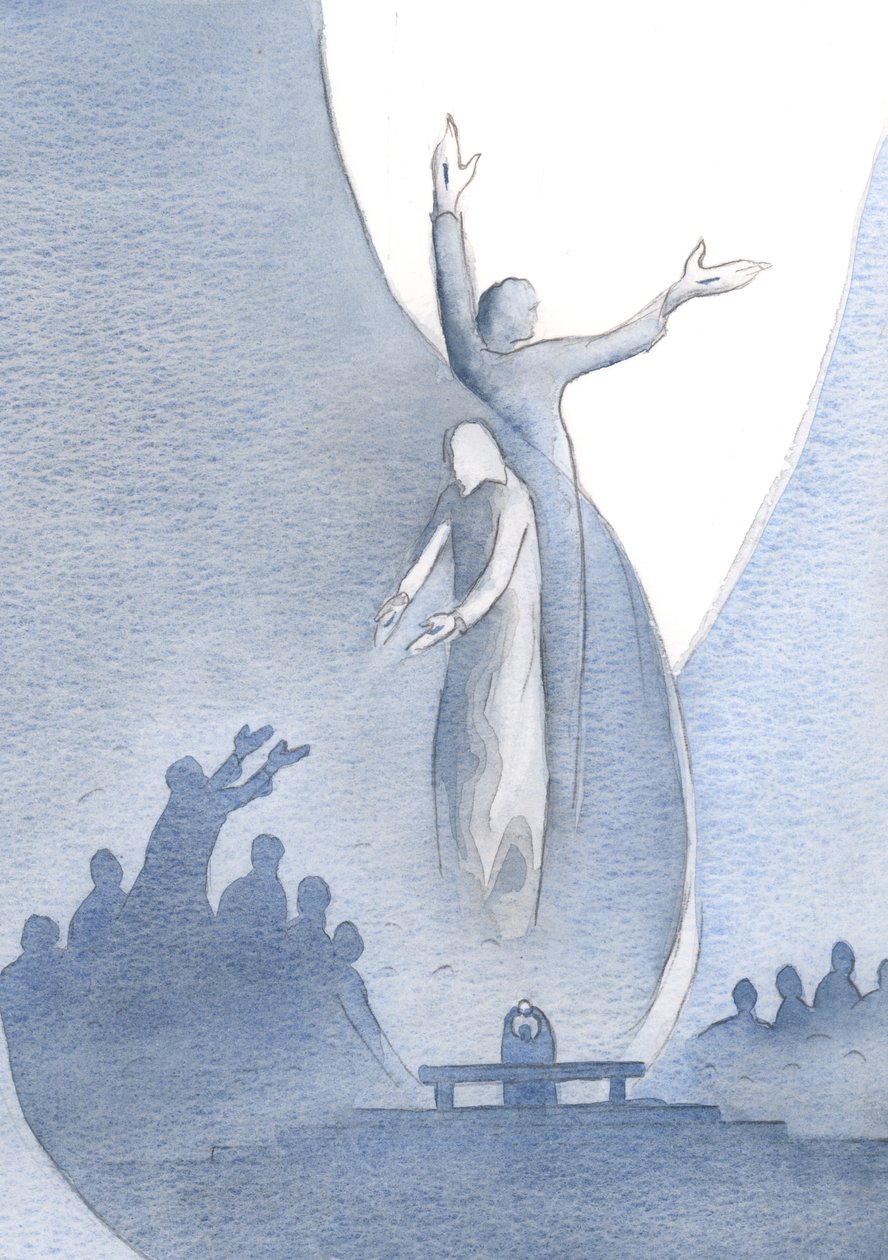 Le Christ est vraiment un avec nous, par sa chair et son sang, et aussi un avec le Père (vers qui il nous attire) à cause de sa divinité - Elizabeth Wang
