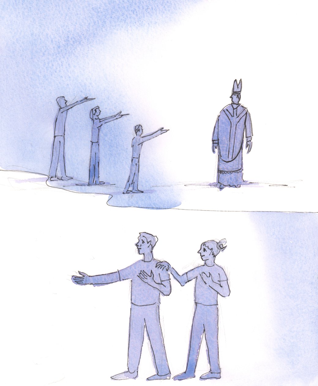 Le Christ voit que beaucoup de gens demandent : "Que peut faire l