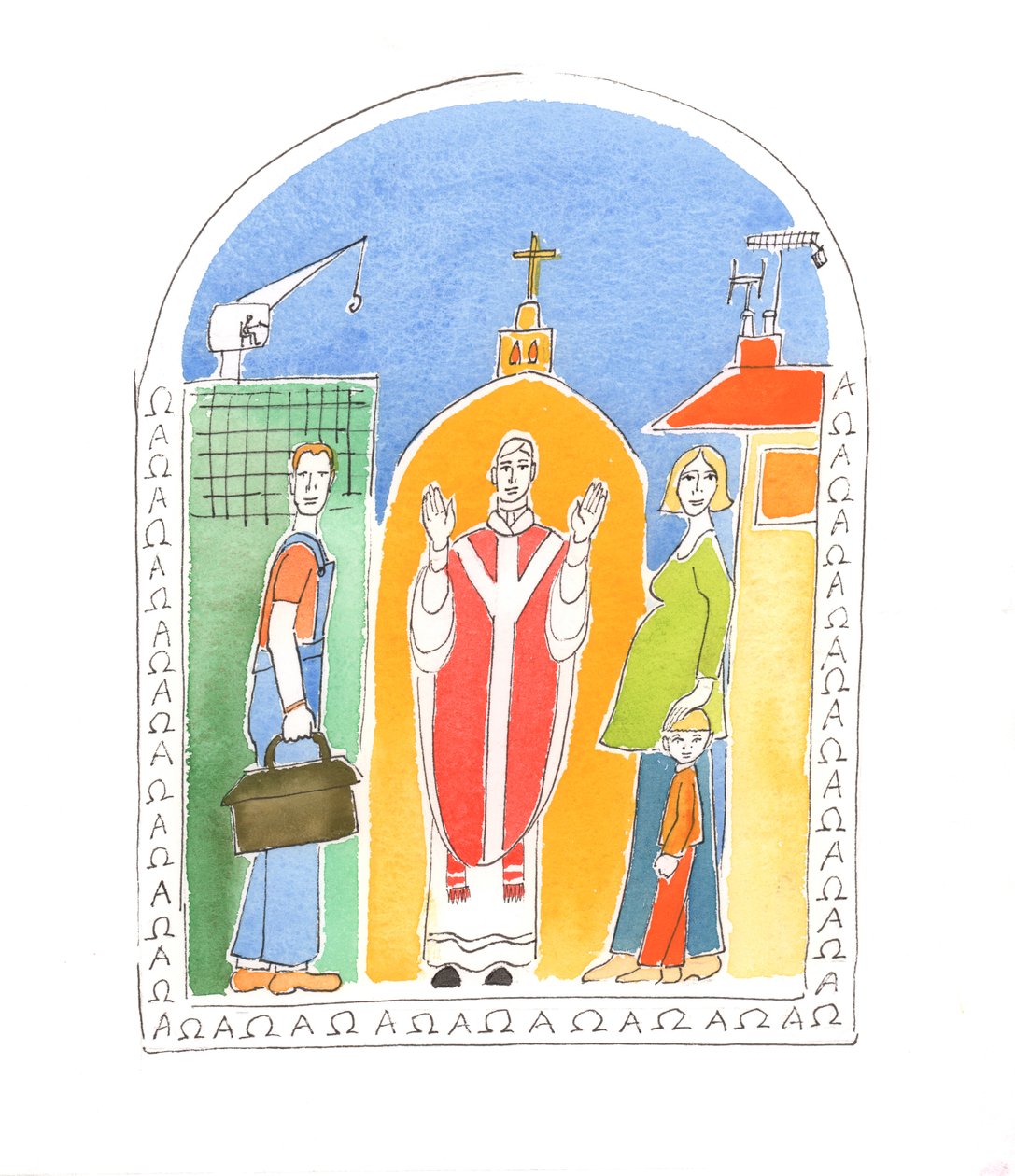 Dans notre vie quotidienne, les personnes qui accomplissent leurs tâches quotidiennes par amour pour le Christ sont prises en charge par Lui, proches de Lui, aidées à grandir en sainteté par leur communion avec Lui, 2005 (aquarelle sur papier) - Elizabeth Wang