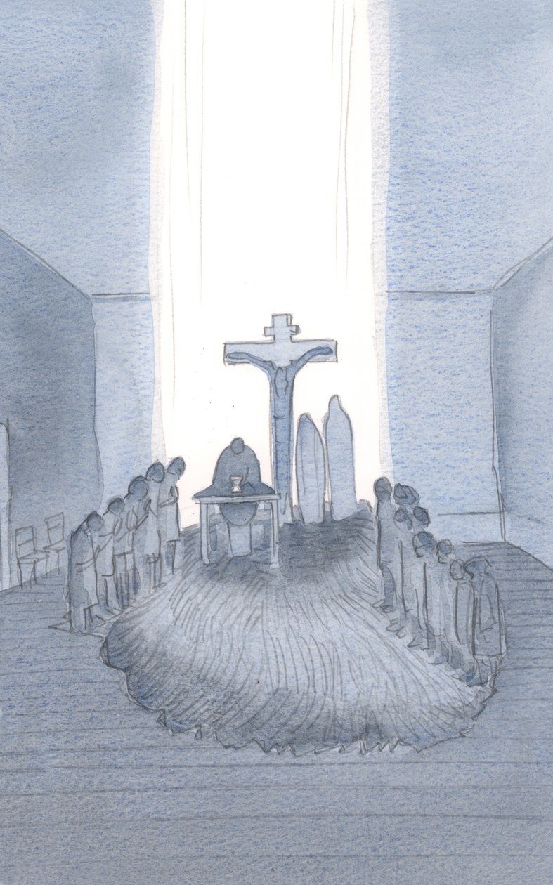 Quand nous assistons et offrons le seul et unique sacrifice impressionnant, nous trouvons le Calvaire, ici à l