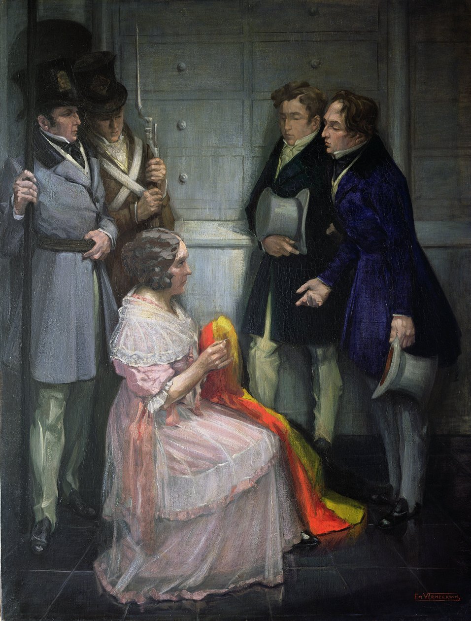 Mme Abst créant le premier drapeau belge, vers 1830 - Em Vermeersch
