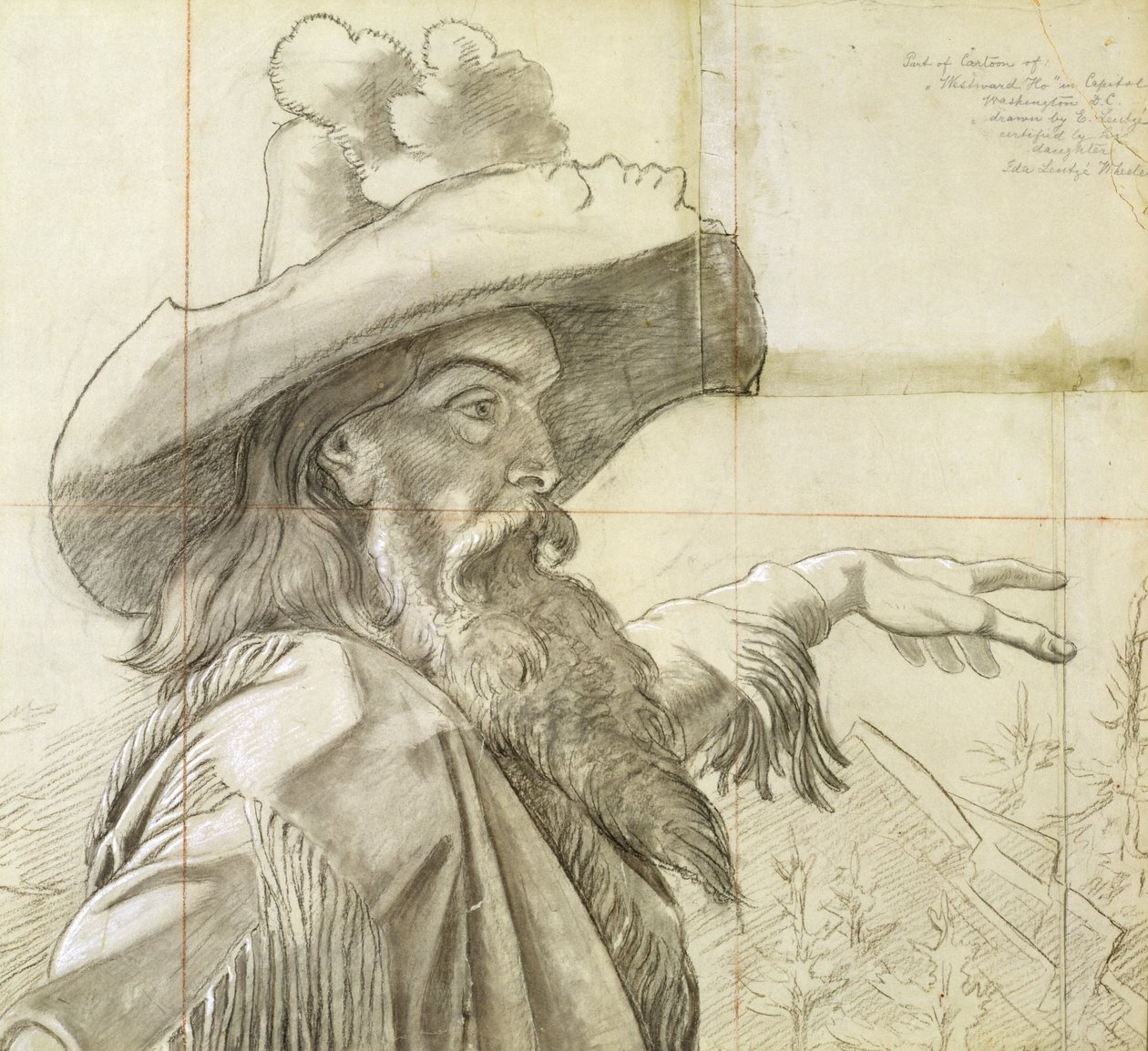 Détail du dessin pour la peinture murale Westward the Course of Empire... - Emanuel Gottlieb Leutze